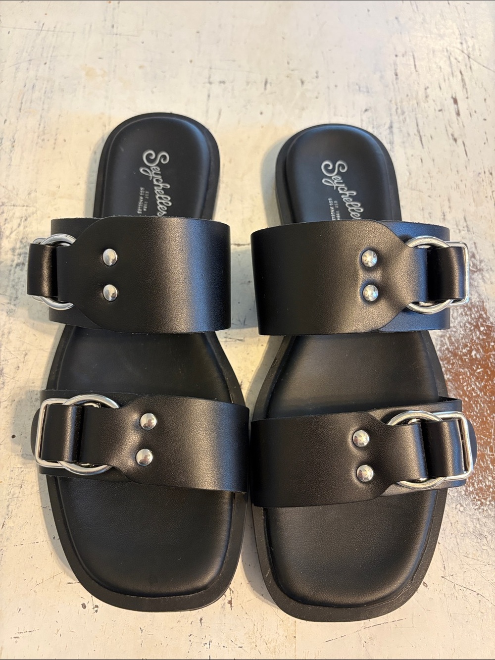 Seychelles Black Double-Band Buckle Slide Sandals